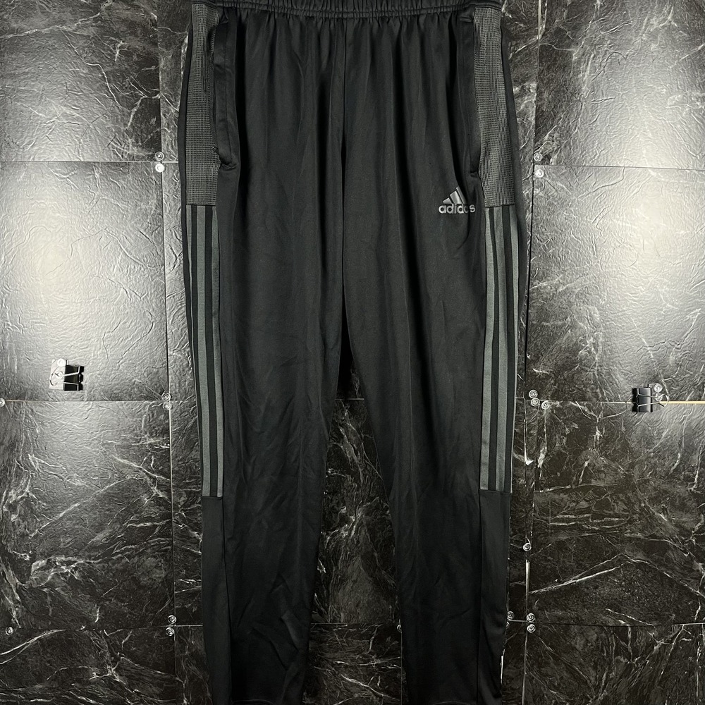 Adidas Men's Black Striped Sweatpants Jogger Large -Flaws